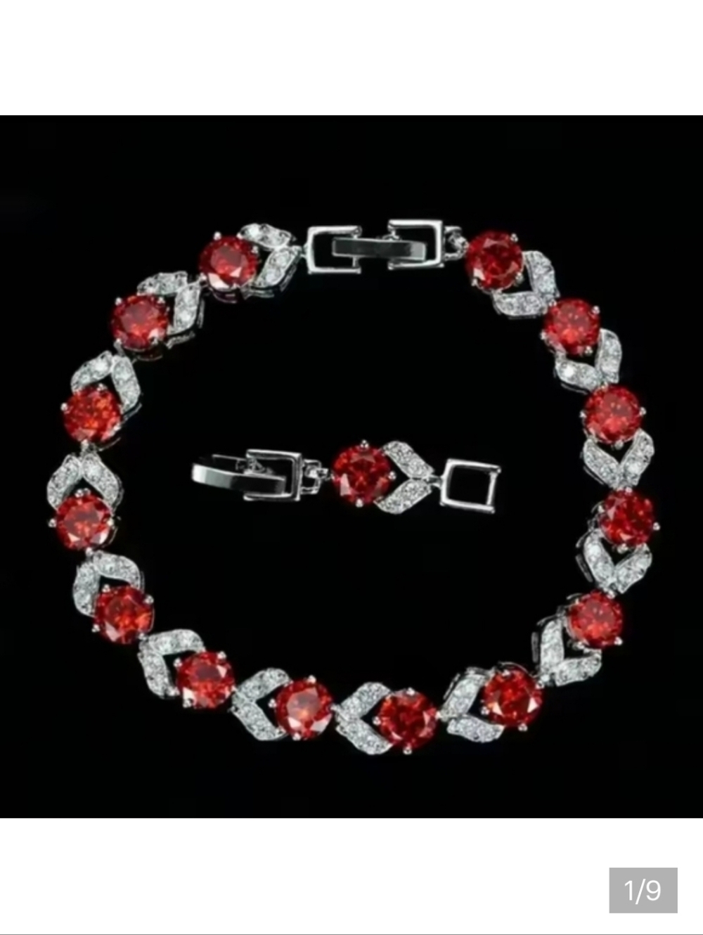 🆕️💎 RUBY RED ZIRCON  TENNIS BRACELET - SILVER TONE💎